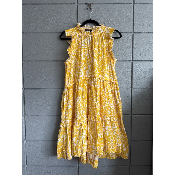 Women's Me+Em Bold Paisley Print Cheesecloth Frill Swing Dress sz 8 Boho Cottage - Picture 2 of 6